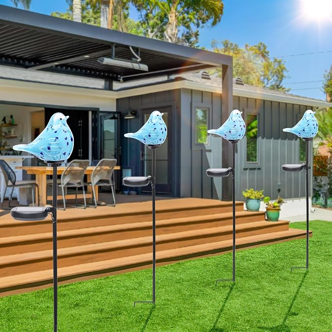Bshine Solar Garden Decoration Outdoor Bluebird Lights, Hand Blown Glass - Image 6