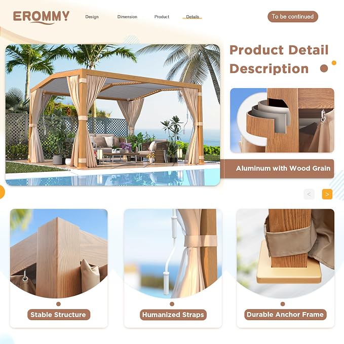 EROMMY Louvered Pergola 11'x13' Outdoor Hard Top Mansard Roof Gazebo - Image 5