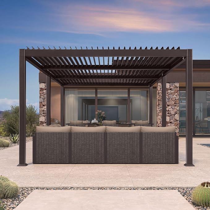 PURPLE LEAF 11' x 21' Louvered Pergola Outdoor Adjustable Louvre Shade Modern - Image 2