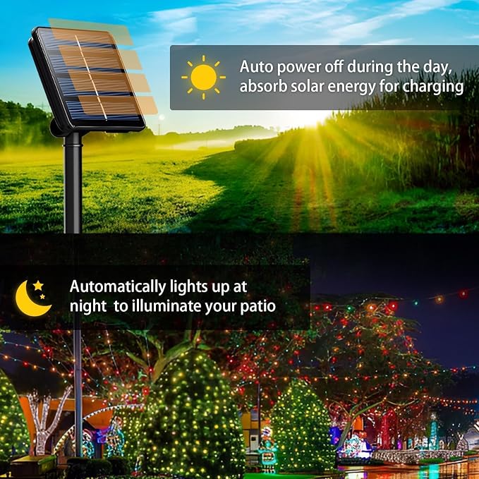 2 Pack Solar String Lights Outdoor, 200 LED Extra-Long 78 FT Solar Christmas - Image 2