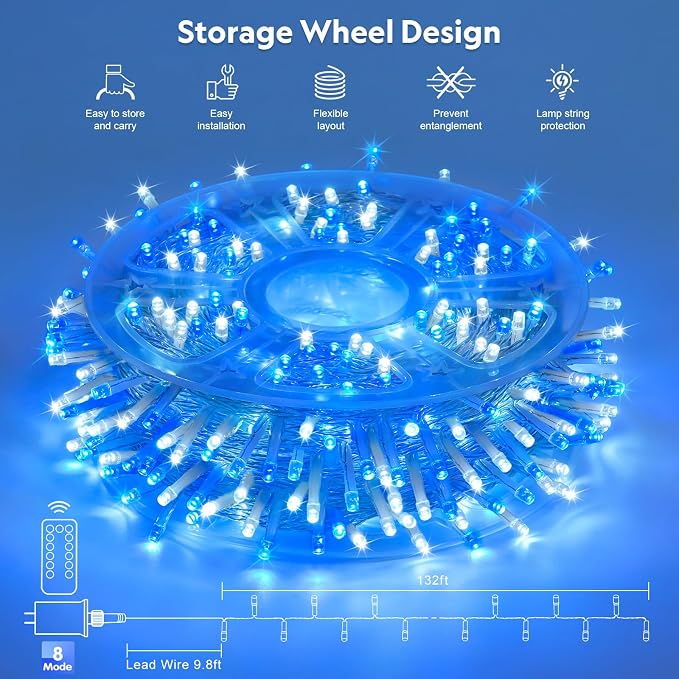 JMEXSUSS 400 LED Christmas Lights Indoor Outdoor, 132 ft 8 Modes Blue and White - Image 7