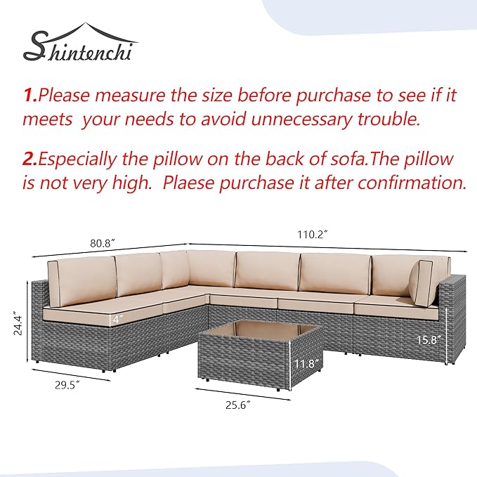 Shintenchi 7 Pieces Outdoor Patio Sectional Sofa Couch - Image 7