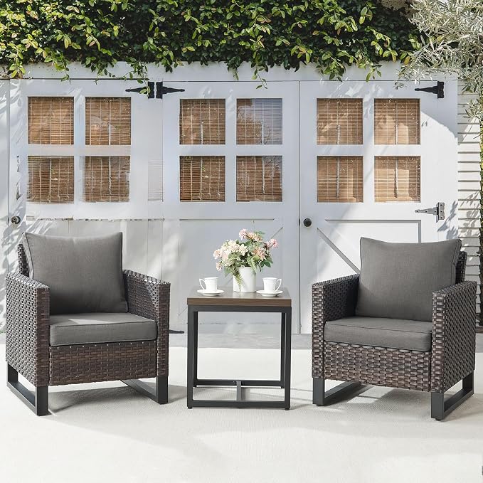 Belord Outdoor Bistro Set 3 Piece Wicker Patio Chairs, Oversize Rattan Seating by Belord