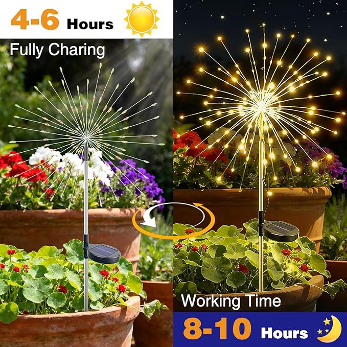 btfarm 4 Pack 120 LED Solar Garden Lights Outdoor, 8 Modes Firework Lights - Image 5