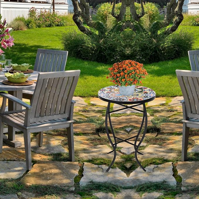VCUTEKA Mosaic Side Table, Indoor Patio Accent Table - Image 5