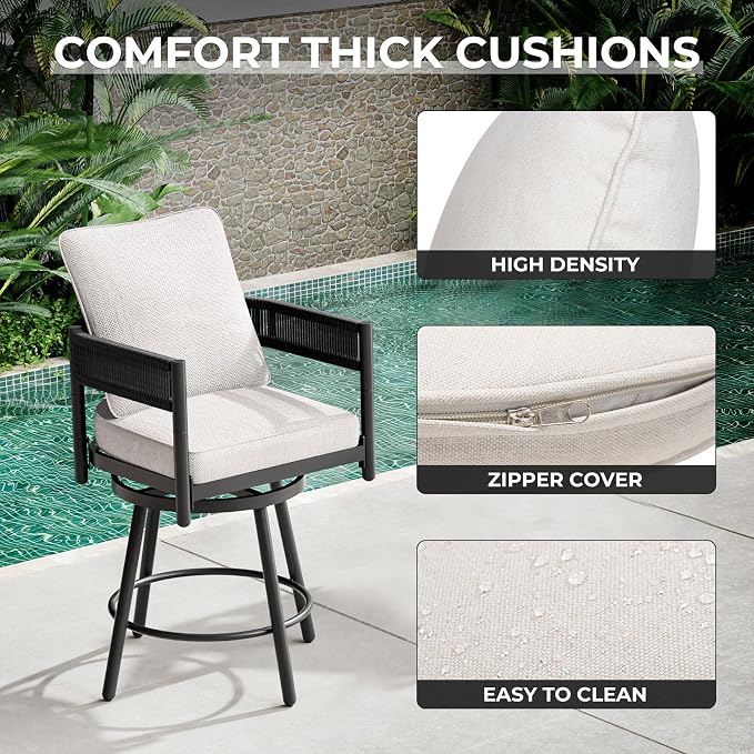 Grand patio Outdoor Swivel Bar Stools Set of 4, Curved Woven Wicker Backrest - Image 5