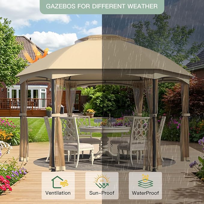 EROMMY Gazebos on Clearance 13 x 13 Ft 6 Sided, Outdoor Gazebo - Image 7
