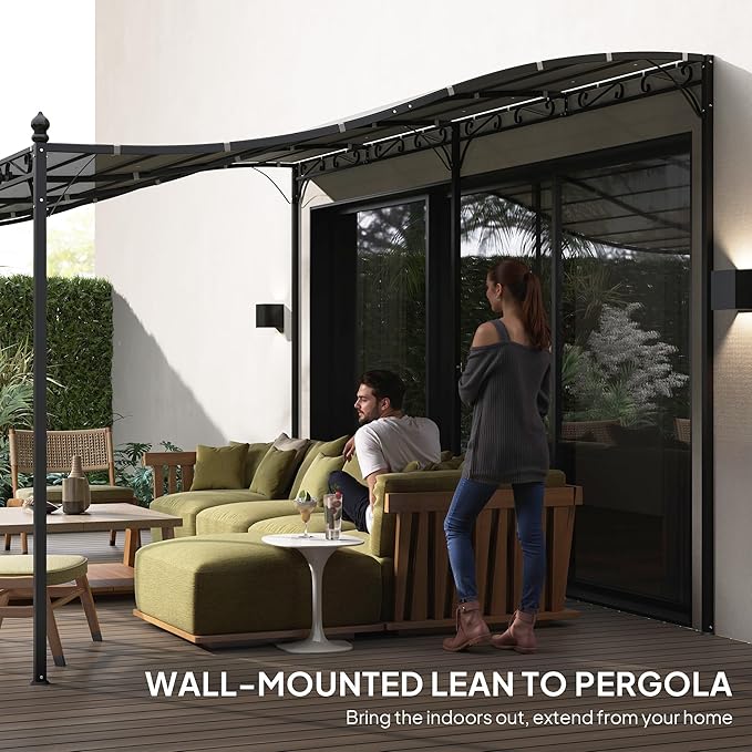 Outsunny 10' x 20' Outdoor Pergola Canopy, Wall-Mounted Metal Patio Canopy - Image 5