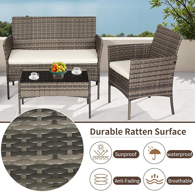 FDW Outdoor Patio Furniture Set Wicker Patio Set PE Rattan Furniture Bistro Set - Image 4