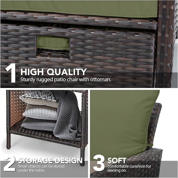 LEVELEVE Balcony Furniture 5 Piece Patio Conversation Set, PE Wicker Rattan - Image 6