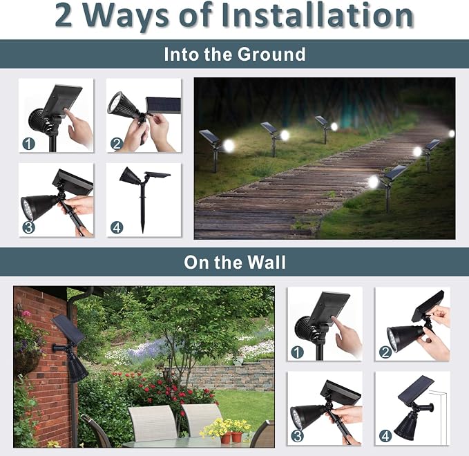 Solar Spotlights Outdoor, Bright 7-LED Landscape Spot Lights, Dusk-to-Dawn - Image 8