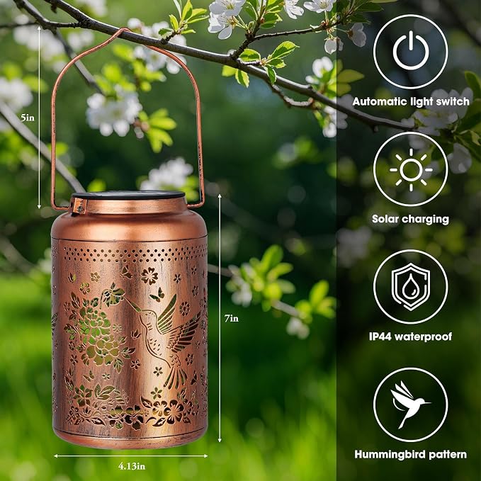 2 Pack Hummingbird Solar Lanterns Outdoor, Hummingbird Gifts - Image 4