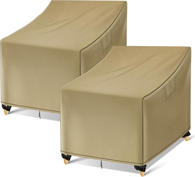 WLEAFJ Outdoor Chair Covers Waterproof, Khaki Lawn Patio Furniture Covers by WLEAFJ
