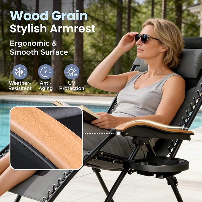 PHI VILLA XXL Oversized Padded Zero Gravity Chair Set of 2, Foldable Patio - Image 4