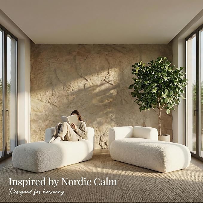 Modern Boucle Chaise Lounge Chair, Indoor Living Room Furniture, Curved Design - Image 8