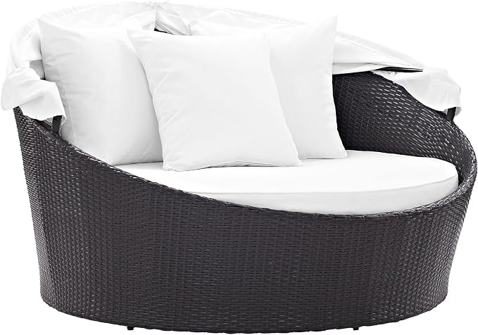 Modway Convene Wicker Rattan Outdoor Patio Retractable Canopy Round Poolside - Image 5