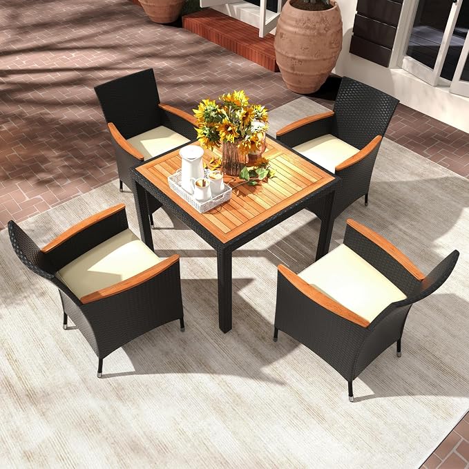 Tangkula 5 Pieces Rattan Outdoor Dining Set - Image 4
