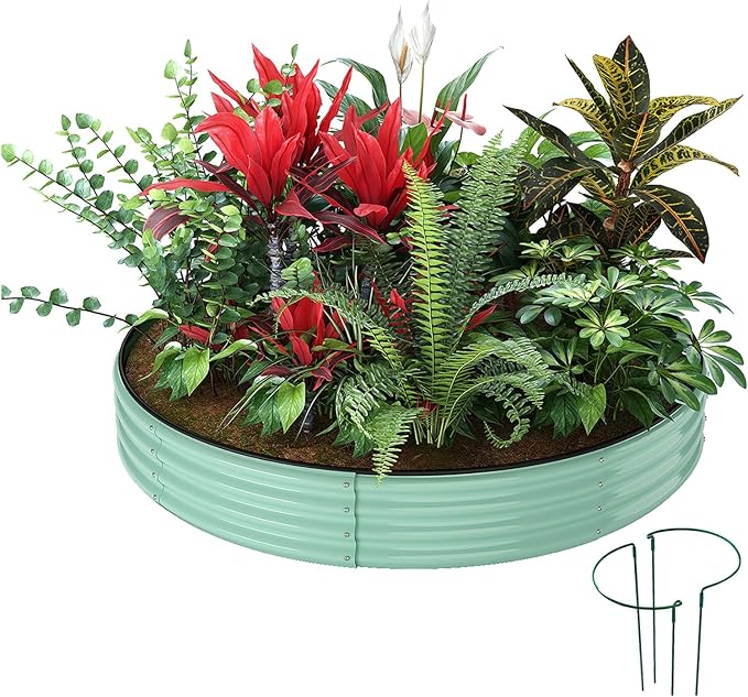 Galvanized Metal Planter Round Raised Garden Bed Kit by ZFHgarden