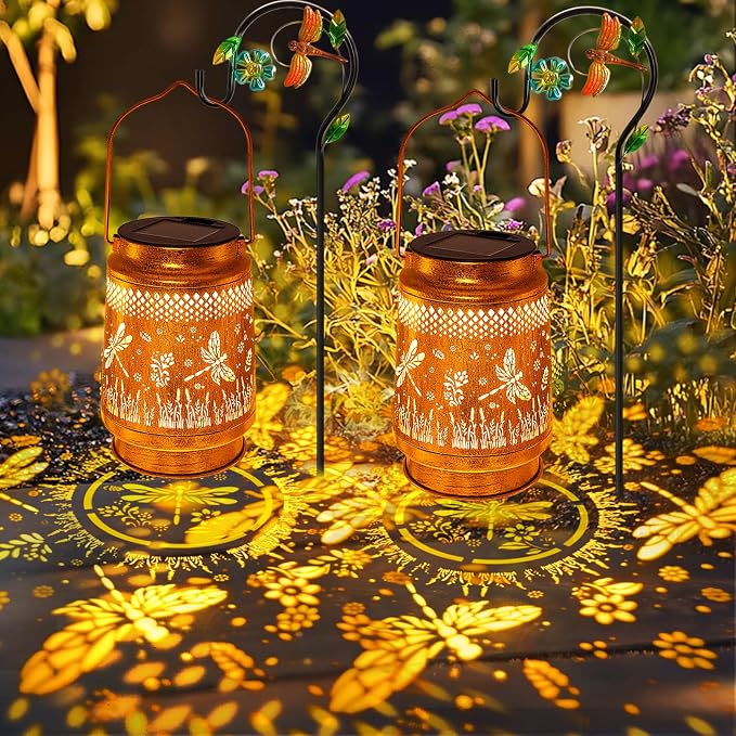 2 Pack Solar Lanterns Outdoor Waterproof Dragonfly Garden Decor, Gifts - Image 7