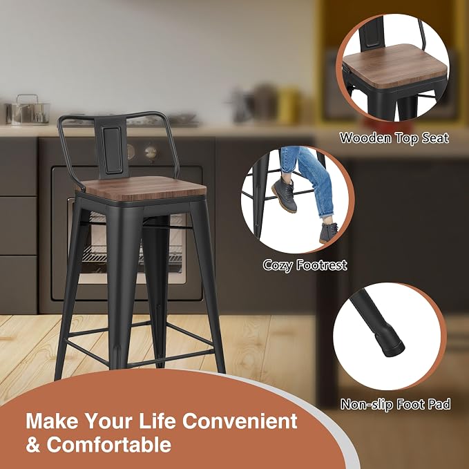 Changjie Furniture 24 Inch Bar Stools Set of 4 Industrial Metal Barstools - Image 5