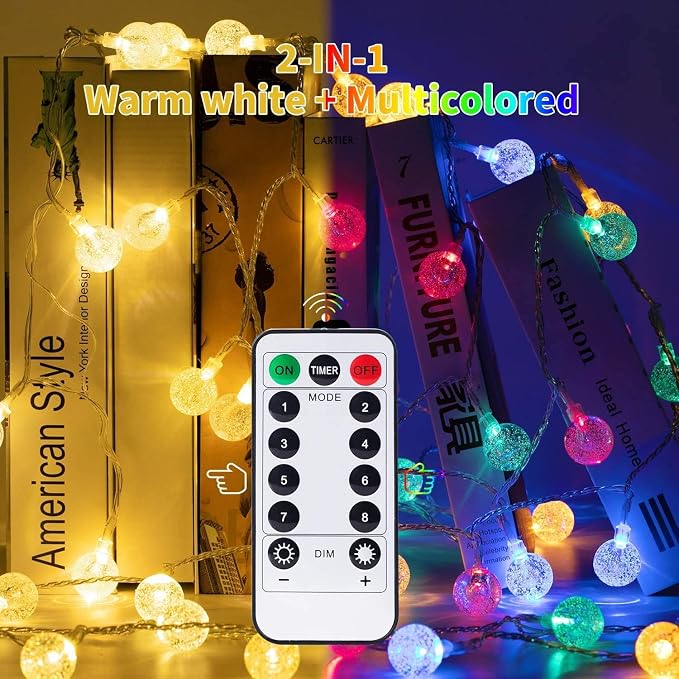 Minetom Globe String Lights Plug in - 33 ft 100 LED USB Crystal Globe Fairy - Image 2