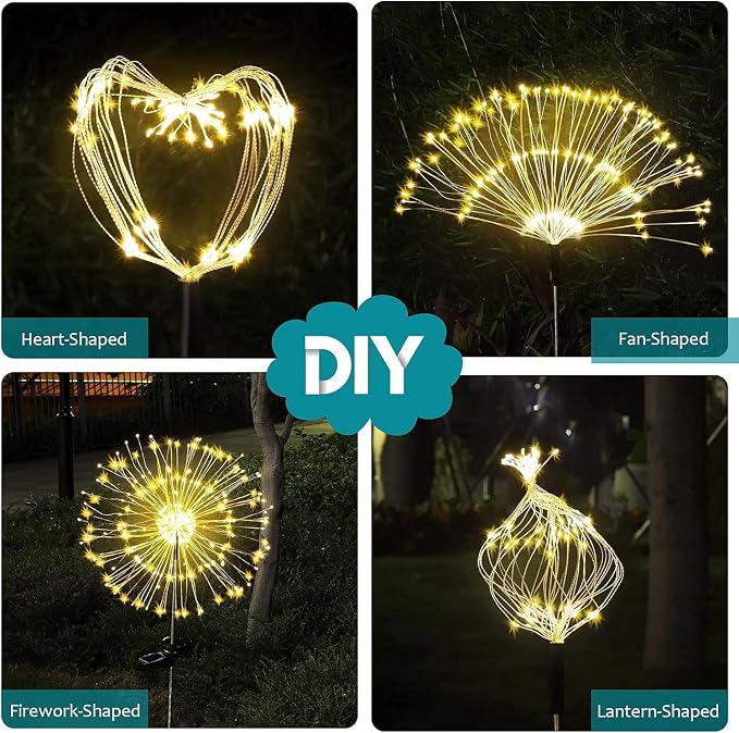 JJGoo Solar Firework Lights, 4 Pack 120 LEDs 2 Lighting Modes Solar Garden - Image 5