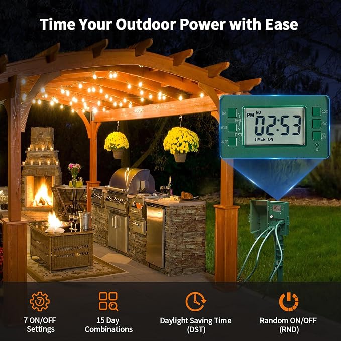 SURAIELEC Outdoor Power Stake, 7-Day Programmable Digital Timer, Power Strip - Image 2