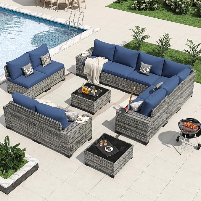 Aoxun 12 Pieces Patio Furniture Set Wicker Rattan Outdoor Sectional - Image 2