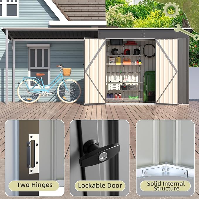 AECOJOY 8x4 FT Outdoor Storage Shed & Hardtop Gazebo Combo, 14x4FT Metal Lean - Image 4