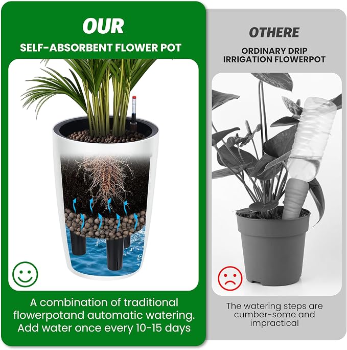16 in Tall Planters Set of 2, Plant Pots, Self Watering Pots - Image 6