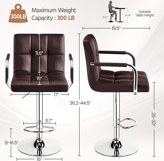Yaheetech Bart Stools Set of 4, PU Leather Adjustable Barstools - Image 3