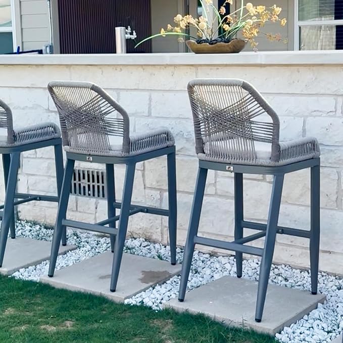 PURPLE LEAF Patio Bar Stool Bar Height Set of 2 Outdoor Rattan Chairs by PURPLELEAF