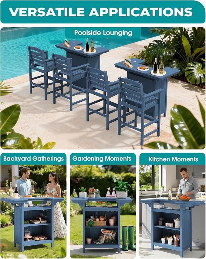 SERWALL Outdoor Bar Table, Patio Bar Cabinet - Image 8