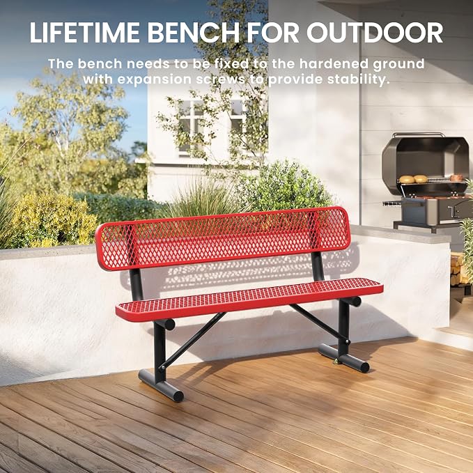 6 Feet Steel Park Bench for Outside, Outdoor Bench - Image 5