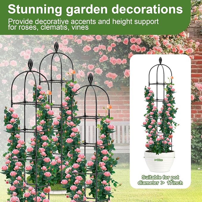 2 Pack Garden Obelisk Trellis, Metal Covered Plastic Coating Rustproof Heavy - Image 5