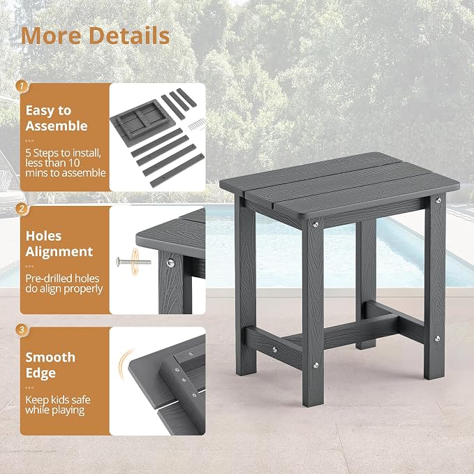 LUE BONA Outdoor Side Table, HDPS Small Outdoor Adirondack Side Tables - Image 7
