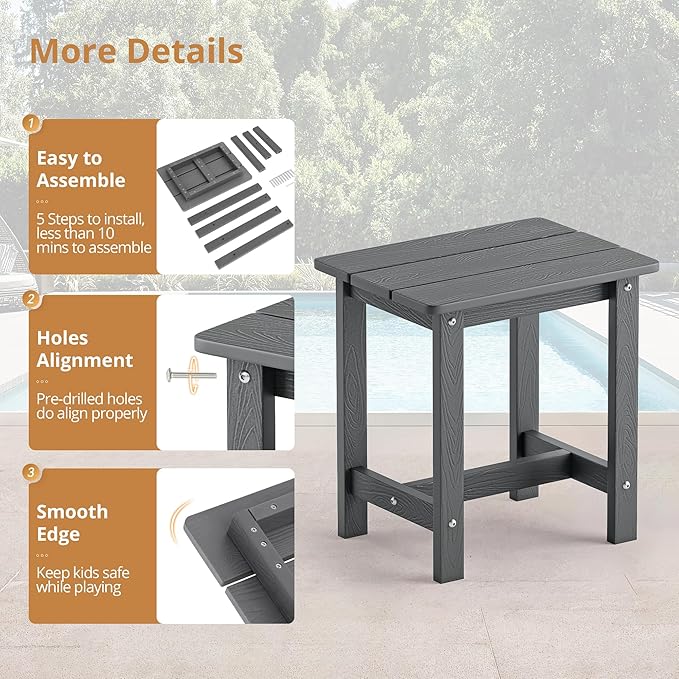 LUE BONA Outdoor Side Table Set of 2, HDPS Small Outdoor Table, Adirondack Side - Image 7