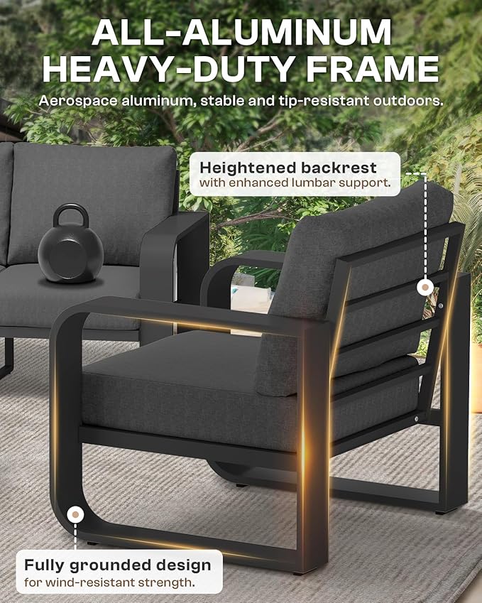 Aluminum Outdoor Patio Furniture Set, 5 Piece Oversized Patio Conversation Sets - Image 6