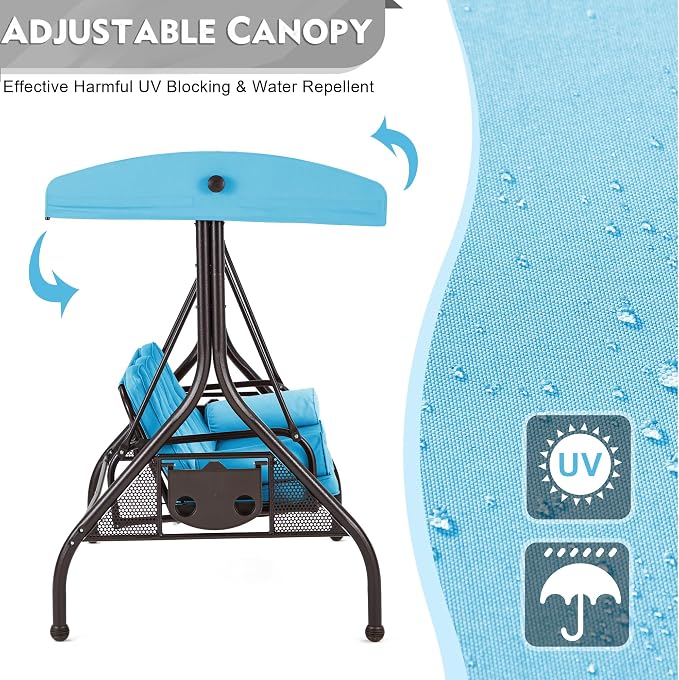 HOMREST 3 Seat Outdoor Porch Swing - Image 2