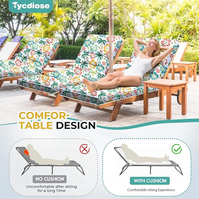 Outdoor Chaise Lounge Chair Cushion, Waterproof Non-Slip Patio Chaise Lounge - Image 4