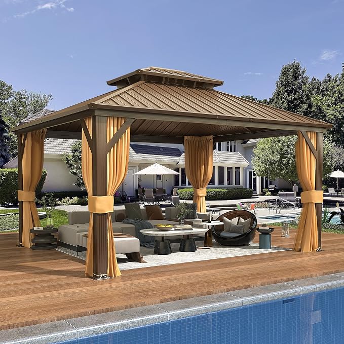 EROMMY 12' x 14' Hardtop Gazebo, Aluminum Frame Gazebos by EROMMY