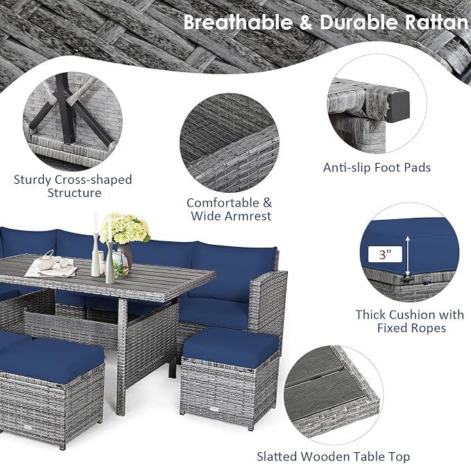 Tangkula 7 Pieces Patio Furniture Set, Outdoor Sectional Rattan Dining Sofa Set - Image 7