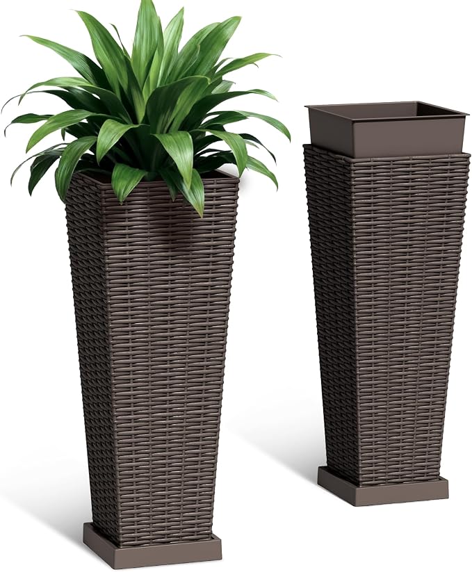 Set of 2 24 Inch Tall Plastic Planters by Acurax