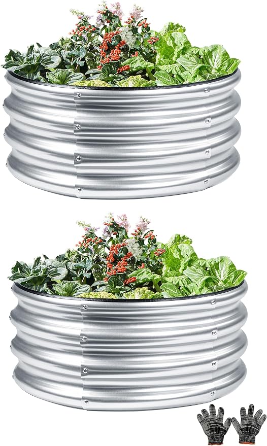 2 Pcs 2x2X1 FT Round Galvanized Raised Garden Bed Kit, Metal Raised Box by Gartist