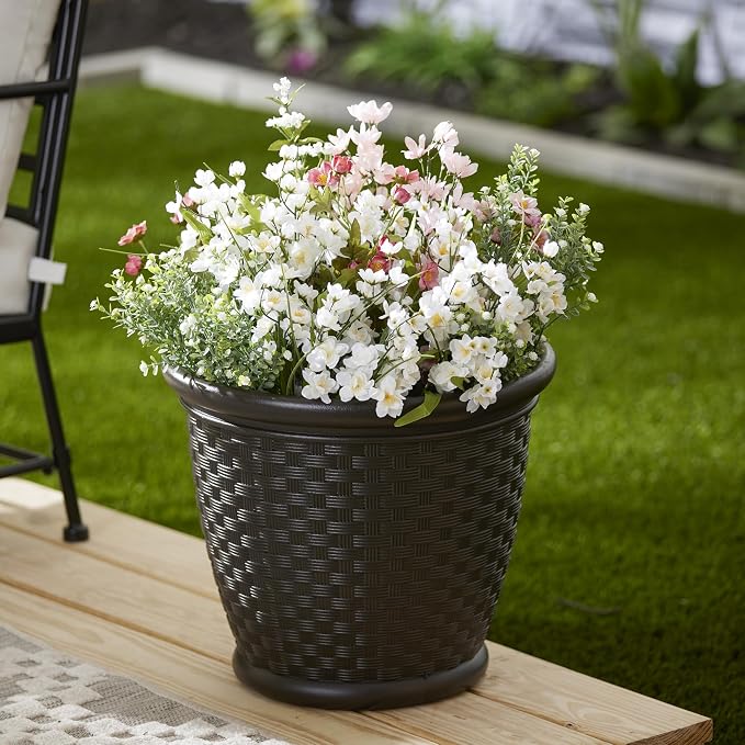 Suncast Sonora 18 Inch Lightweight Durable Plastic Wicker Decorative Flower - Image 6
