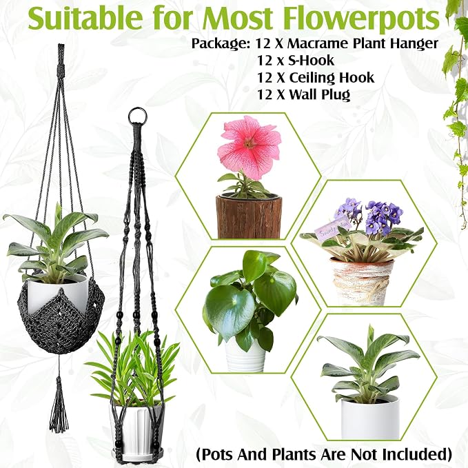 Hoteam 12 Pcs Macrame Plant Hangers Macrame Hanging Planters - Image 5