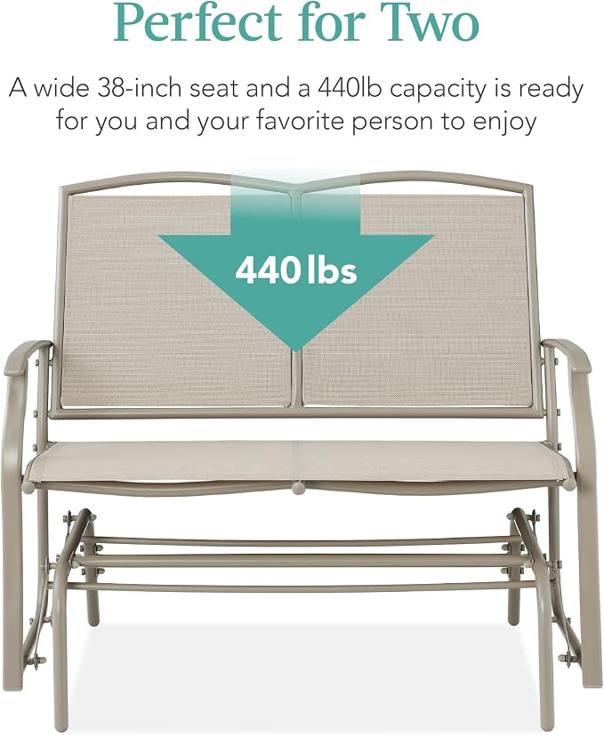 Best Choice Products 2-Person Outdoor Patio Swing Glider Steel Bench Loveseat - Image 6