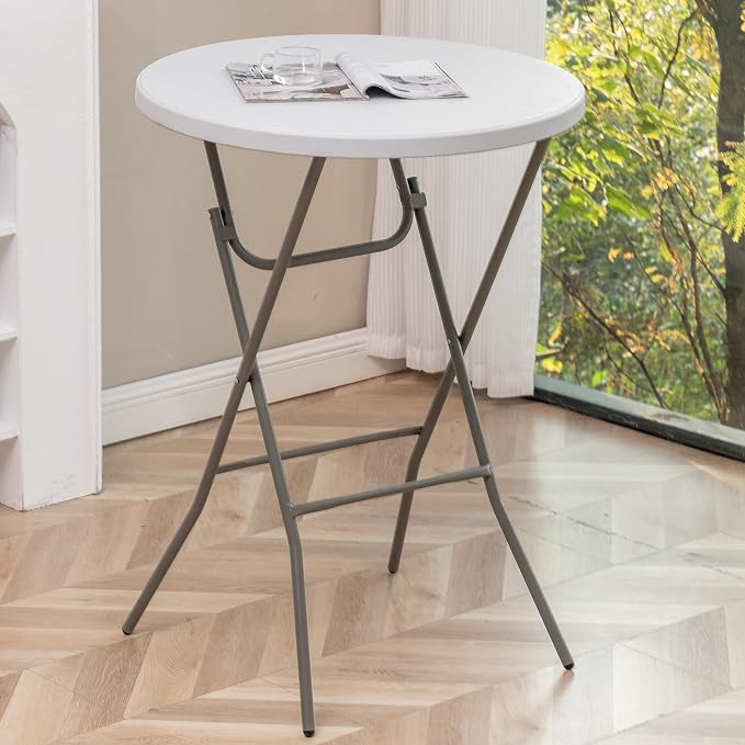 BTExpert 32" Round 43" Bar Height White Granite Plastic Folding Table Portable - Image 2