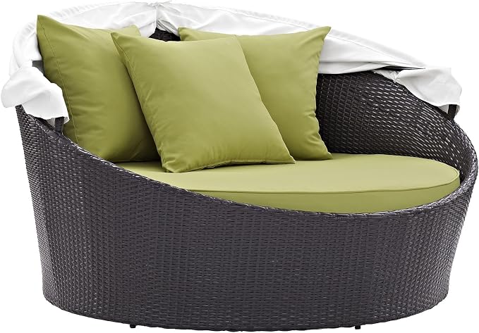Modway Convene Wicker Rattan Outdoor Patio Retractable Canopy Round Poolside - Image 5