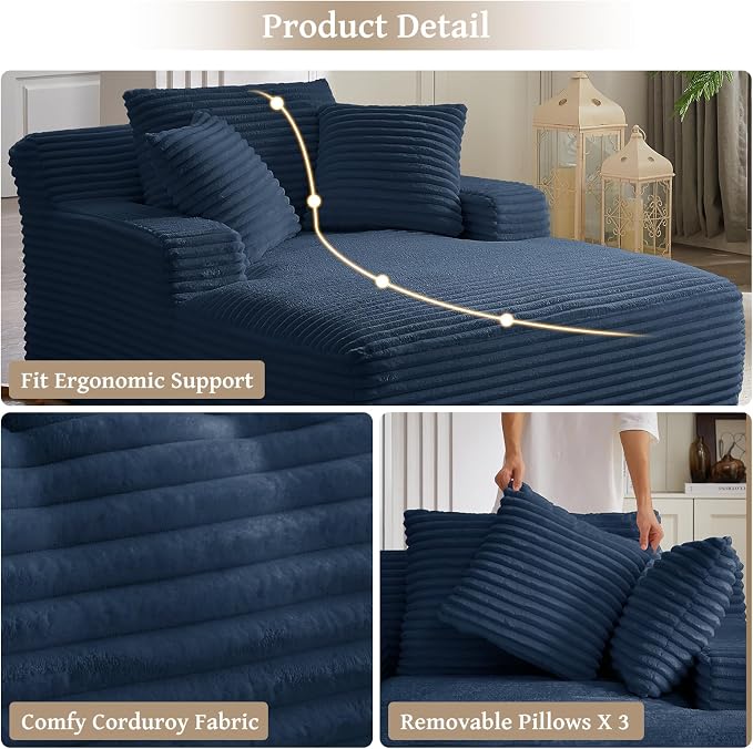 66" Chaise Lounge Chair Indoor, Oversized Boneless Couch Comfy Upholstered - Image 5